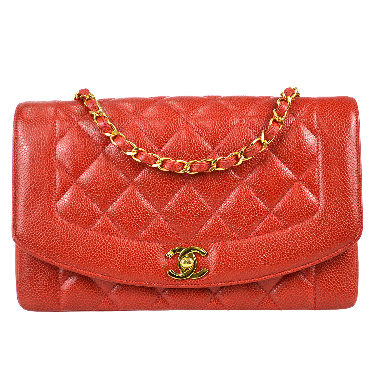 Chanel 1991-1994 Red Caviar Medium Diana Flap Bag