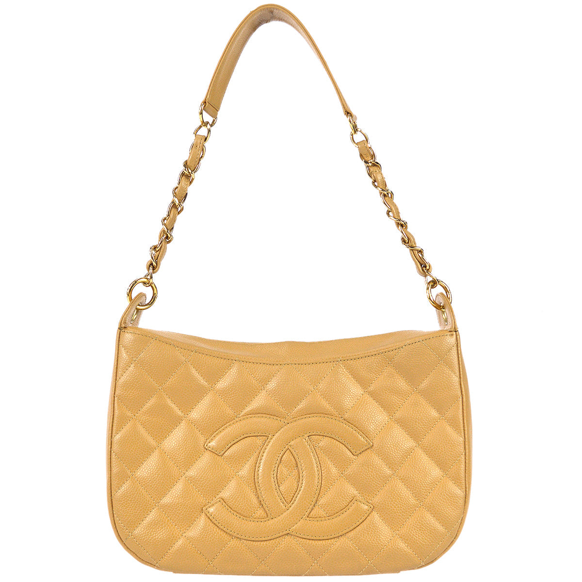 Chanel 2004-2005 Hobo Chain Handbag Beige Caviar