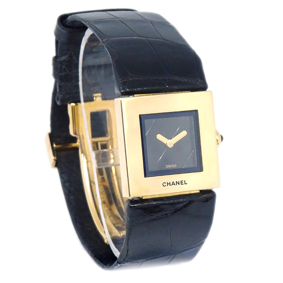 Chanel Matelasse Watch 18KYG Black Crocodile