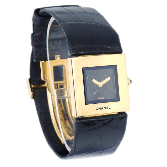 Chanel Matelasse Watch 18KYG Black Crocodile
