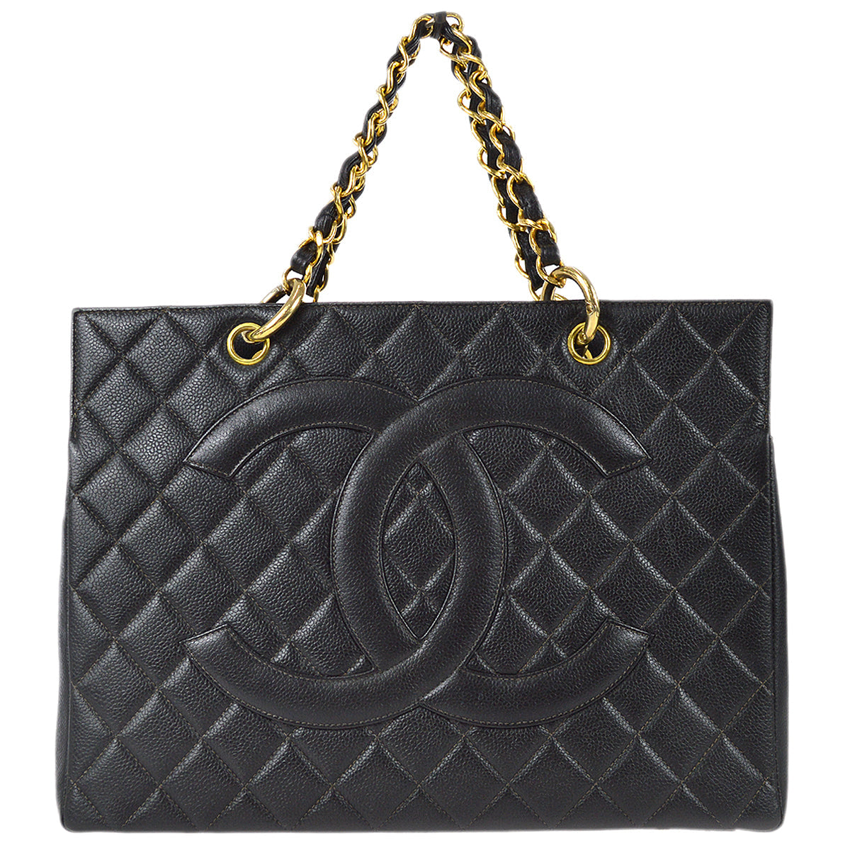 Chanel 1996-1997 Chain Tote Handbag Black Caviar