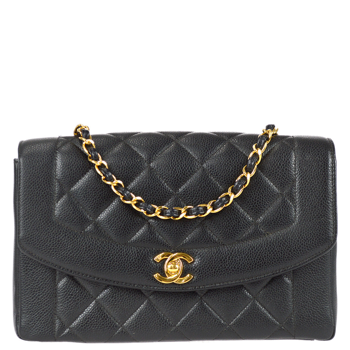 Chanel 1997-1999 Medium Diana Chain Shoulder Bag Black Caviar