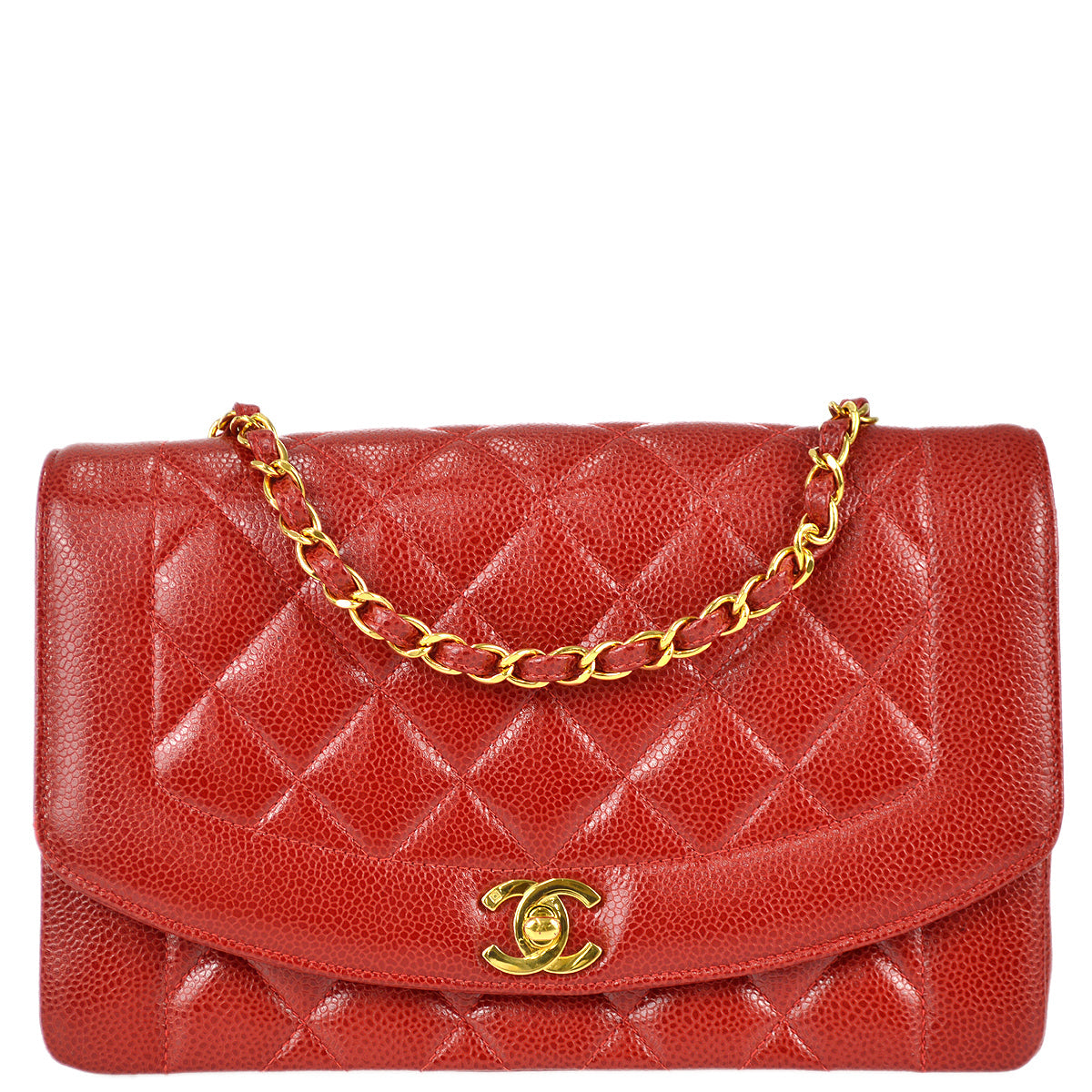 Chanel 1994-1996 Red Caviar Medium Diana Flap Bag