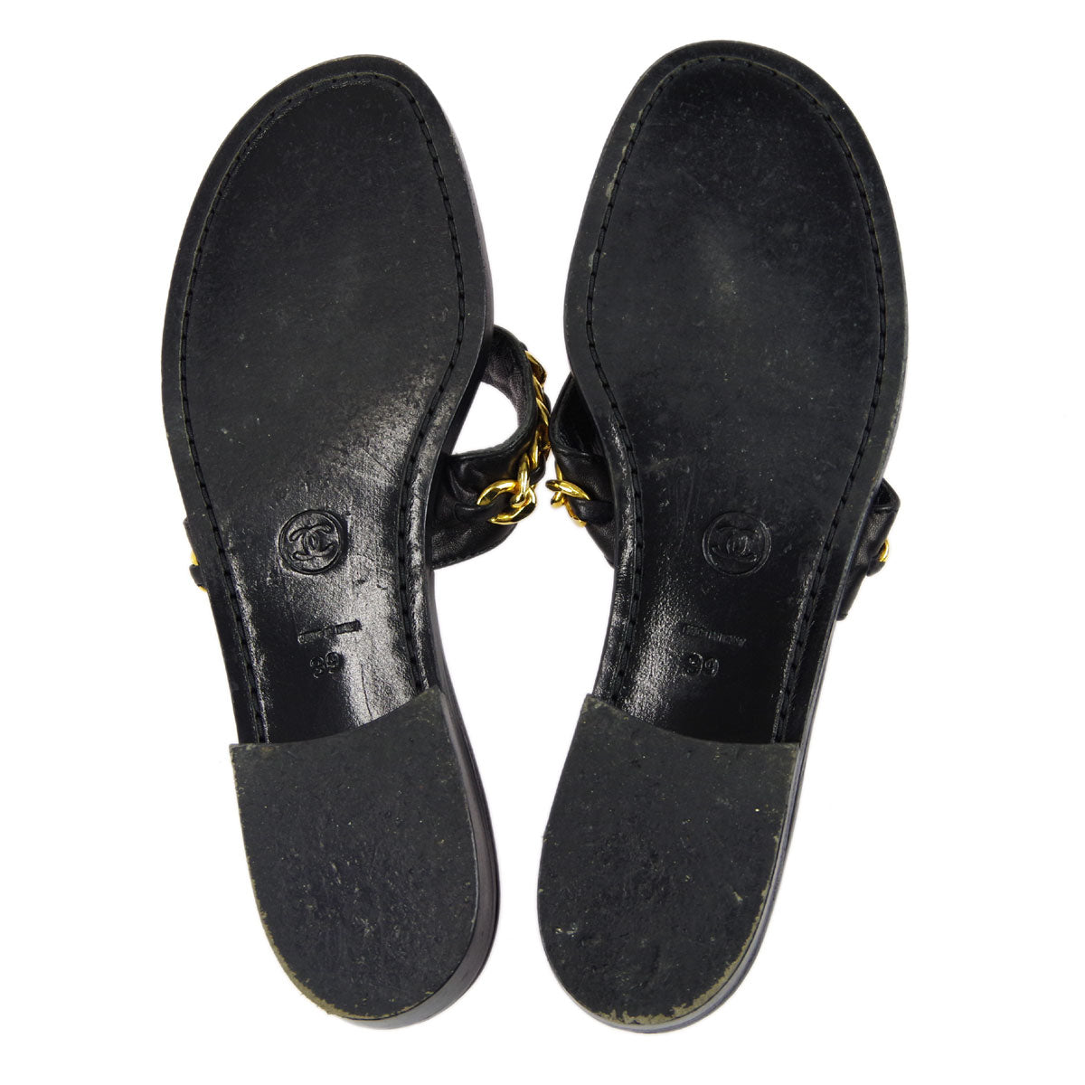 Chanel * Black Lambskin Turnlock Sandals Shoes #39