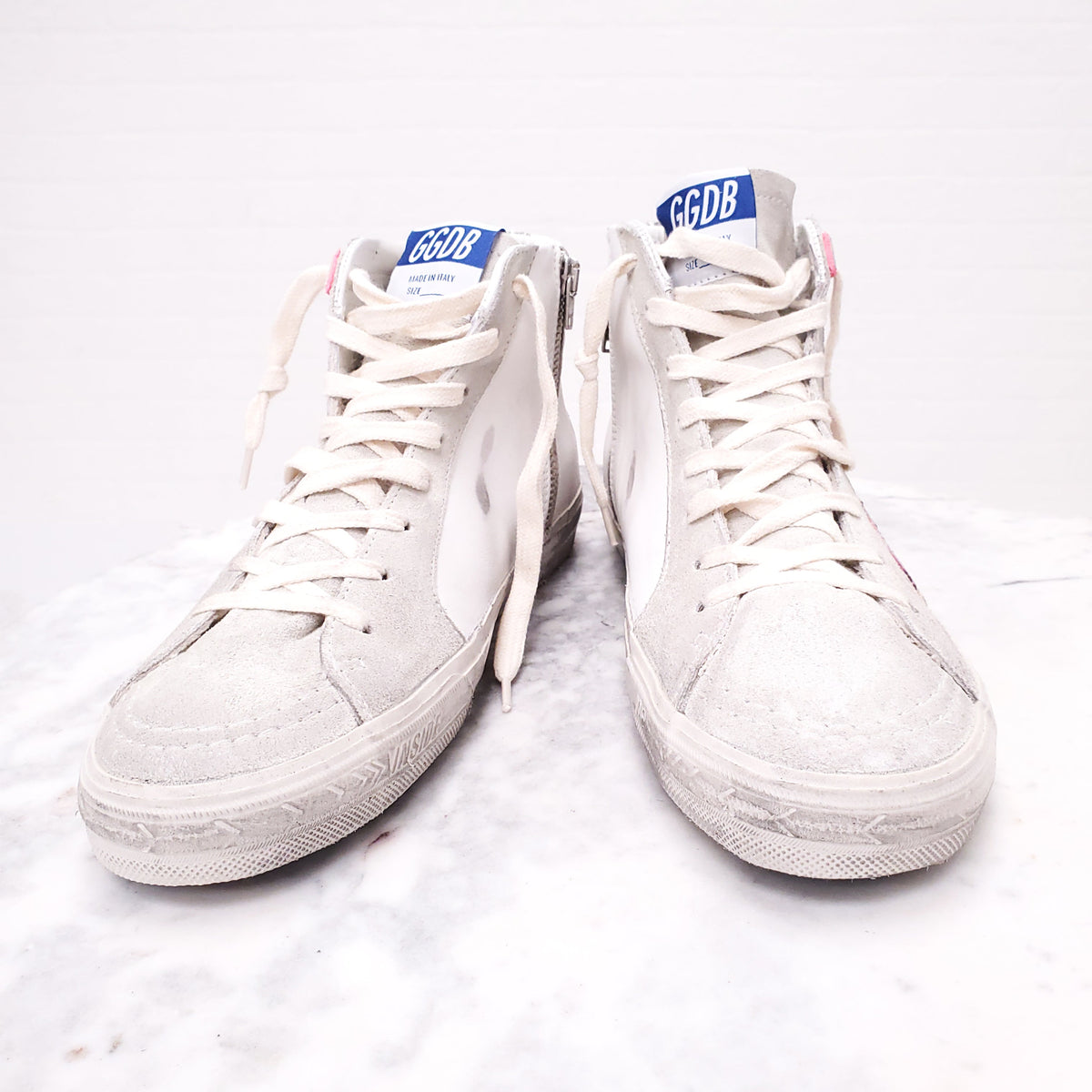 GOLDEN GOOSE SLIDE CLASSIC HIGH TOP SNEAKERS WITH LEOPARD STAR - SIZE 41