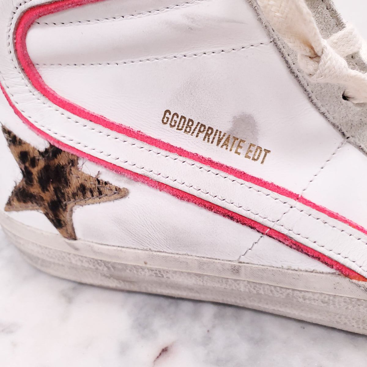GOLDEN GOOSE SLIDE CLASSIC HIGH TOP SNEAKERS WITH LEOPARD STAR - SIZE 41