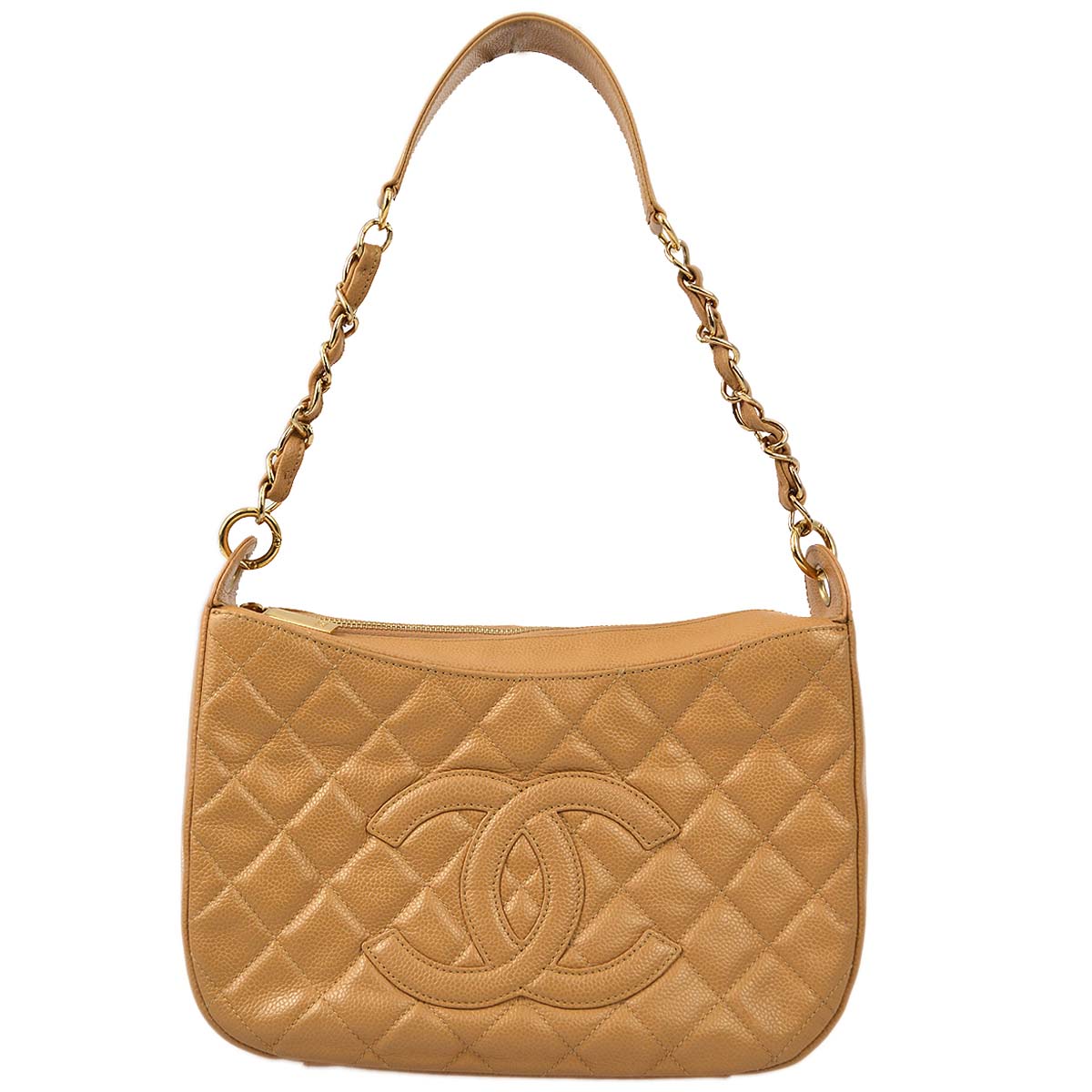 Chanel 2004-2005 Beige Caviar Skin Hobo Shoulder Bag