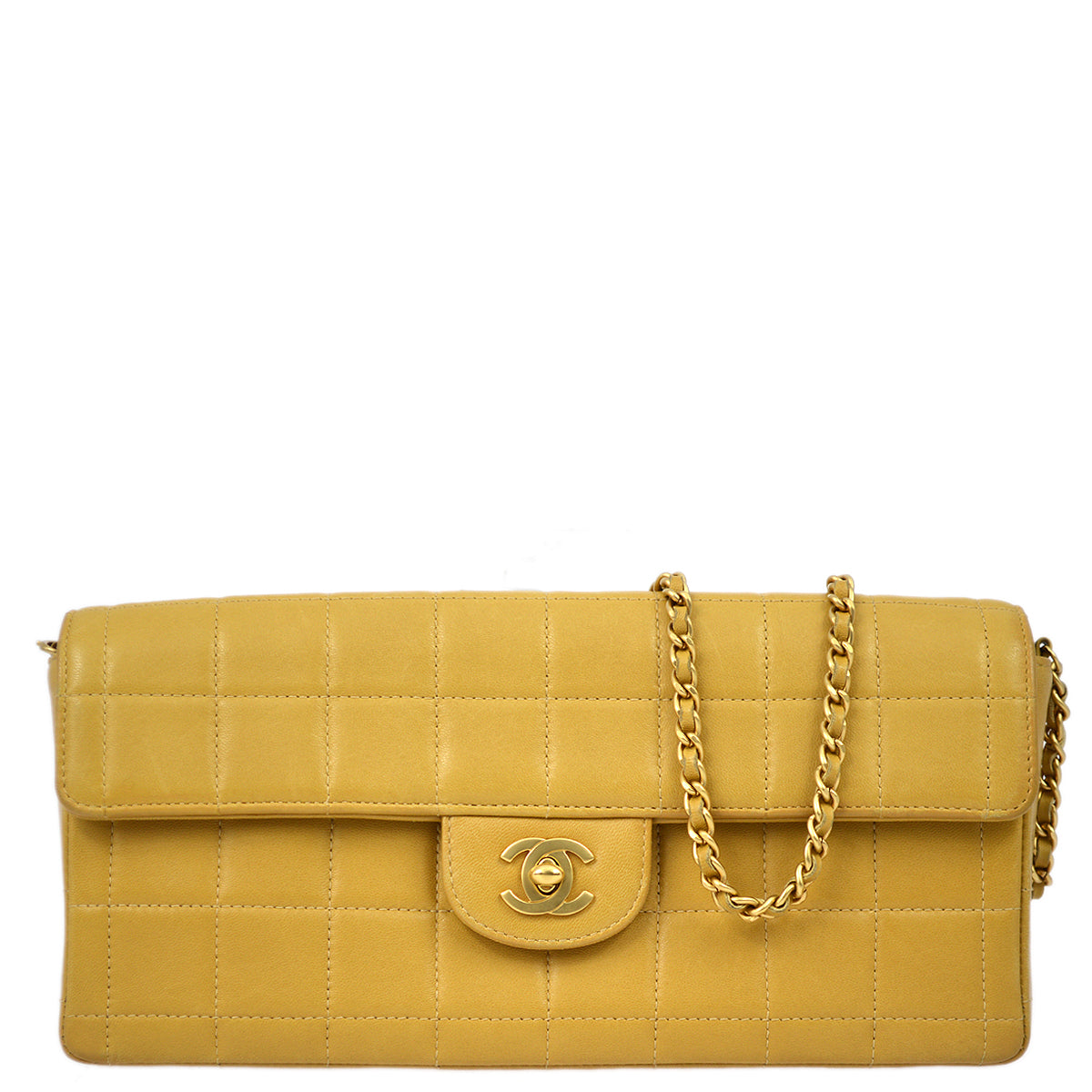 Chanel 2001-2003 Beige Lambskin Choco Bar East West Flap Bag