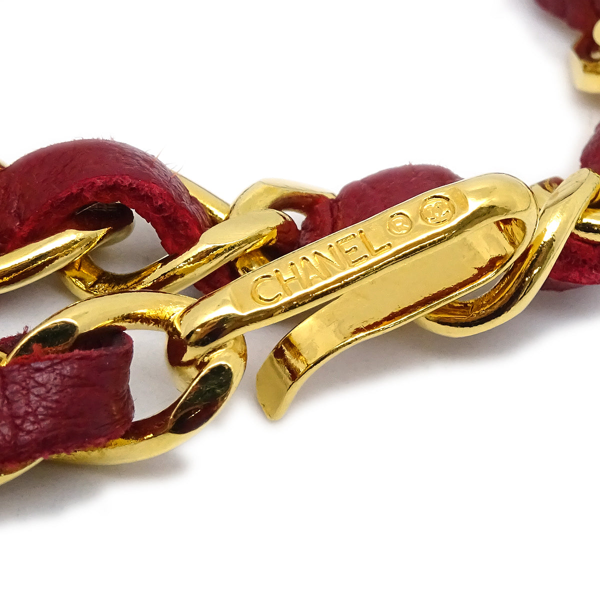 Chanel 1982 Medallion Gold & Red Chain Belt