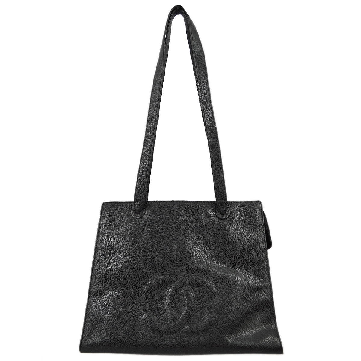 Chanel 1997-1999 Black Caviar Skin Zipper Top Tote 35