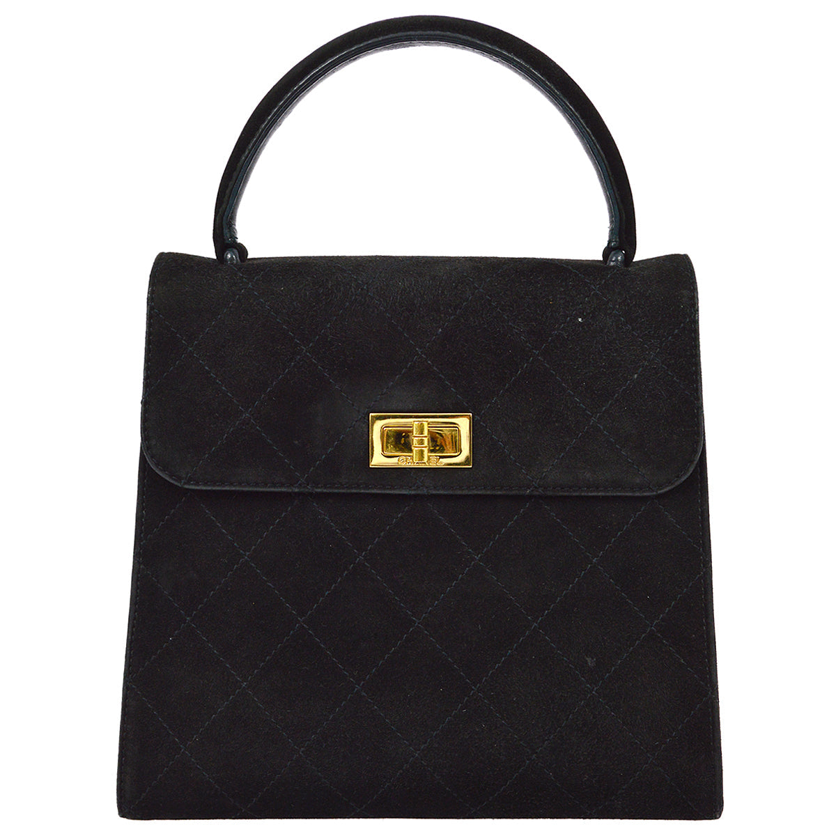 Chanel 1997-1999 Black Suede Mademoiselle Lock Handbag