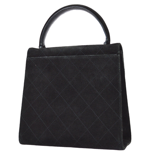 Chanel 1997-1999 Black Suede Mademoiselle Lock Handbag