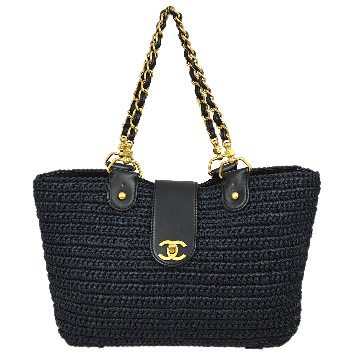 Chanel 2005-2006 Black Straw Chain Tote 30