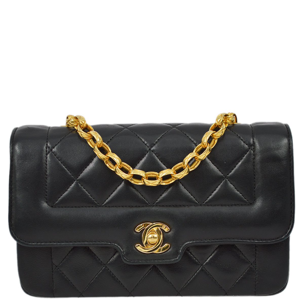Chanel 1989-1991 Black Lambskin Mini Border Flap Bag