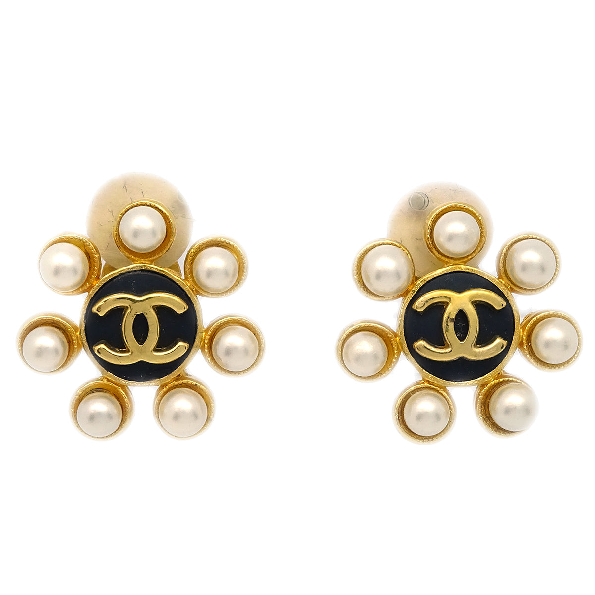 Chanel Earrings Clip-On Artificial Pearl Gold 95A