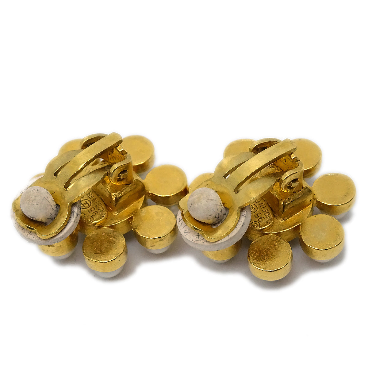 Chanel Earrings Clip-On Artificial Pearl Gold 95A