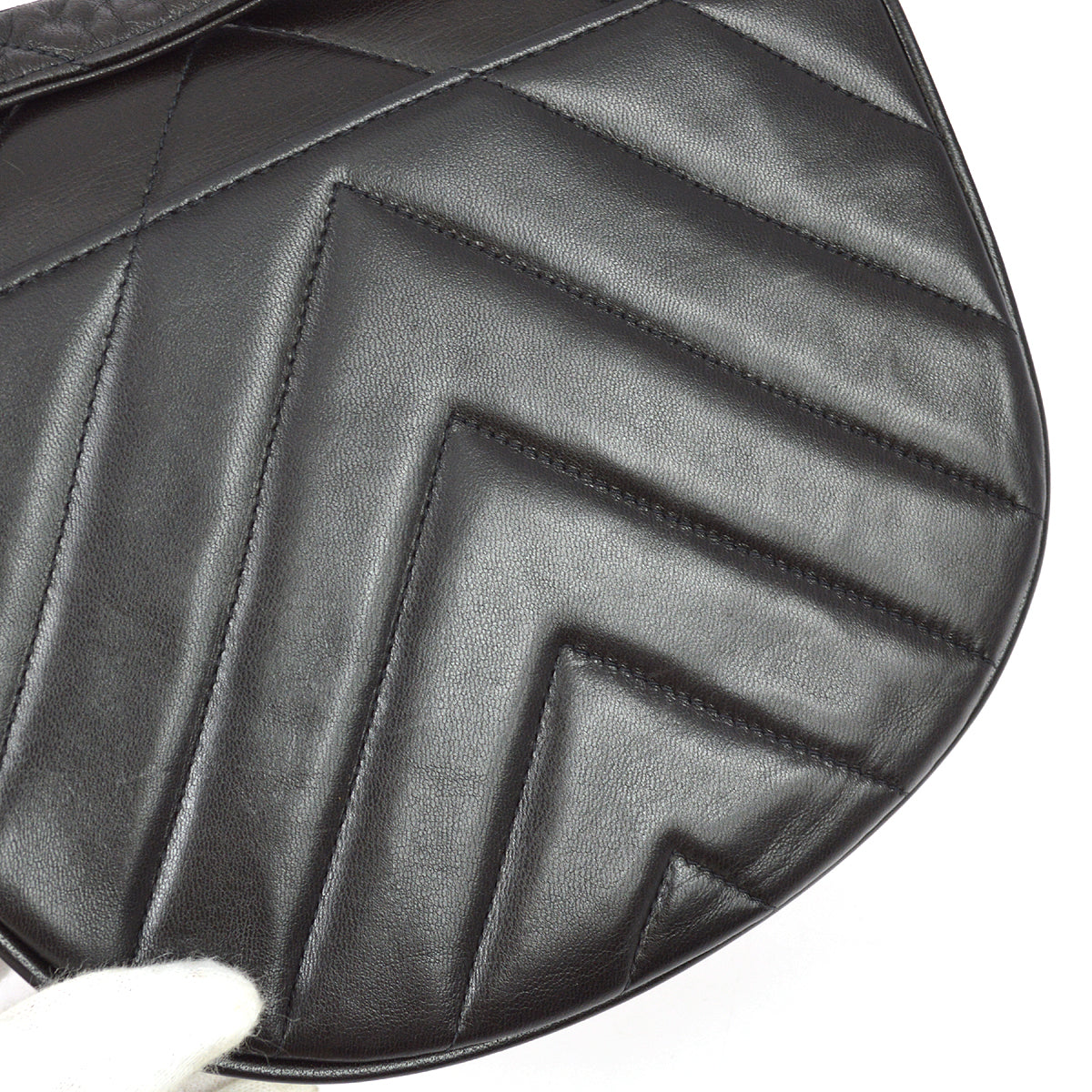 Chanel 1991-1994 Black Lambskin Chevron Half Moon Shoulder Bag