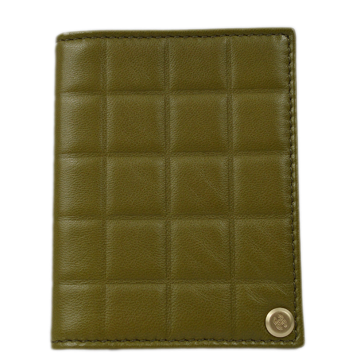 Chanel 2003-2004 Khaki Lambskin Choco Bar Card Case Small Good