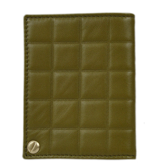 Chanel 2003-2004 Khaki Lambskin Choco Bar Card Case Small Good