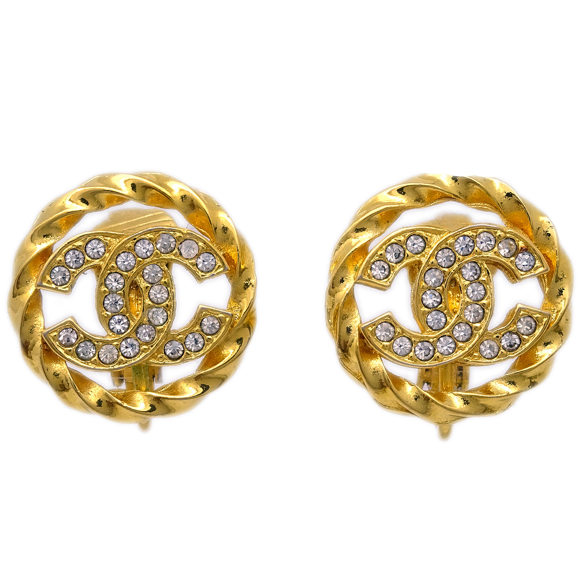 Chanel Rhinestone Earrings Clip-On Gold 2137