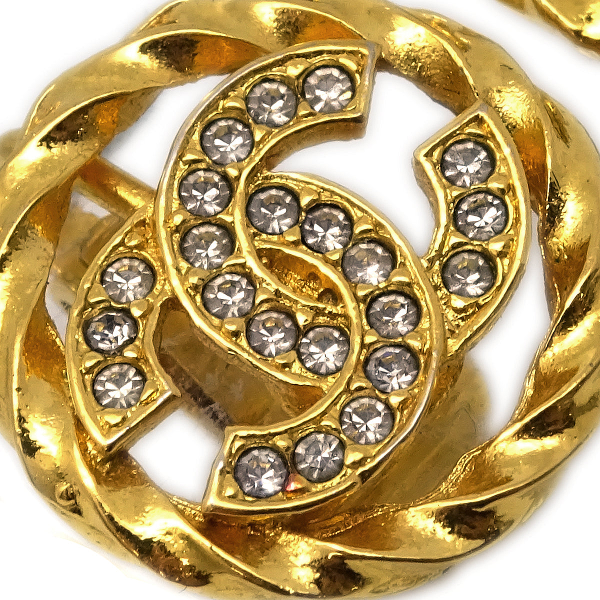 Chanel Rhinestone Earrings Clip-On Gold 2137