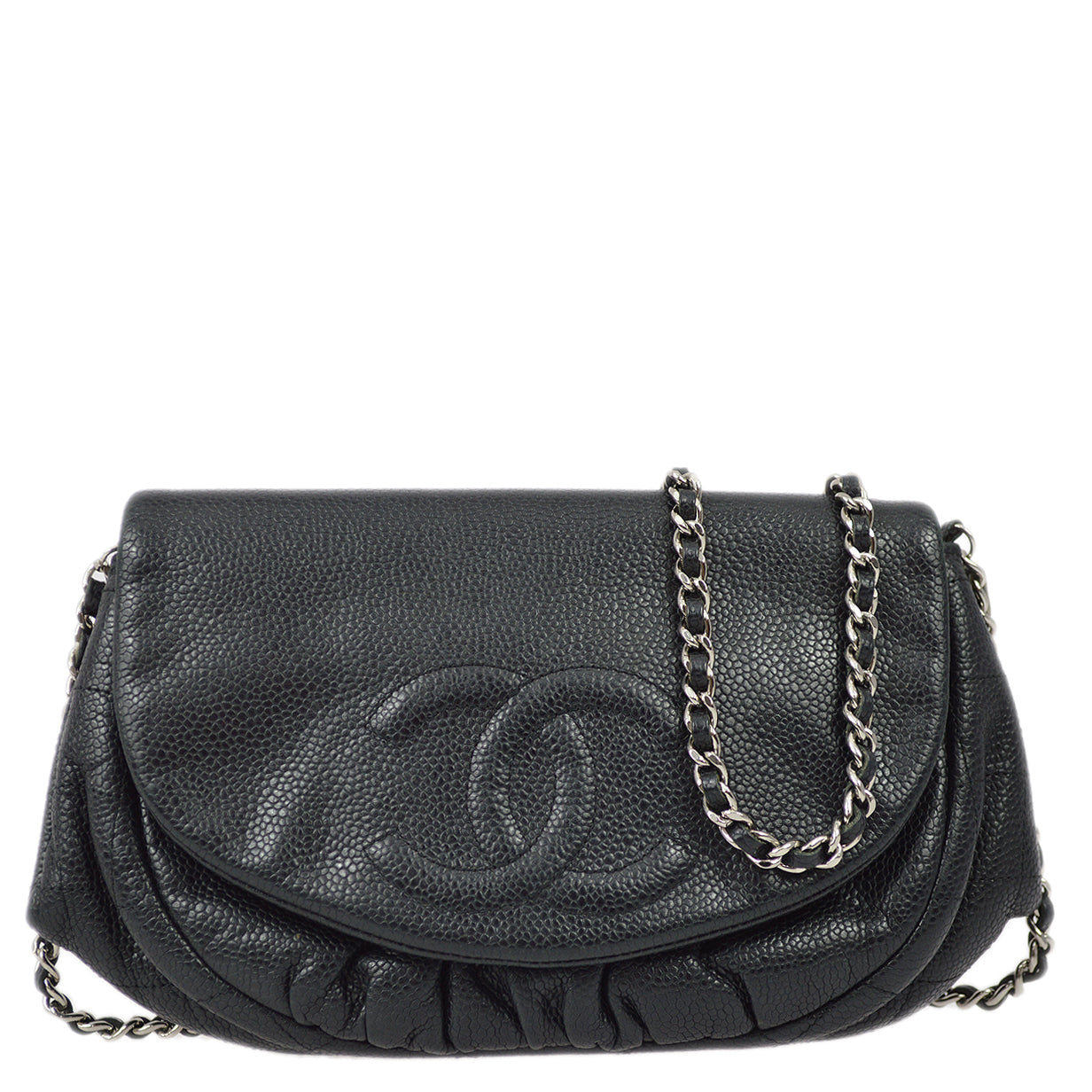 Chanel 2009-2010 Black Caviar WOC Chain Shoulder Wallet Bag