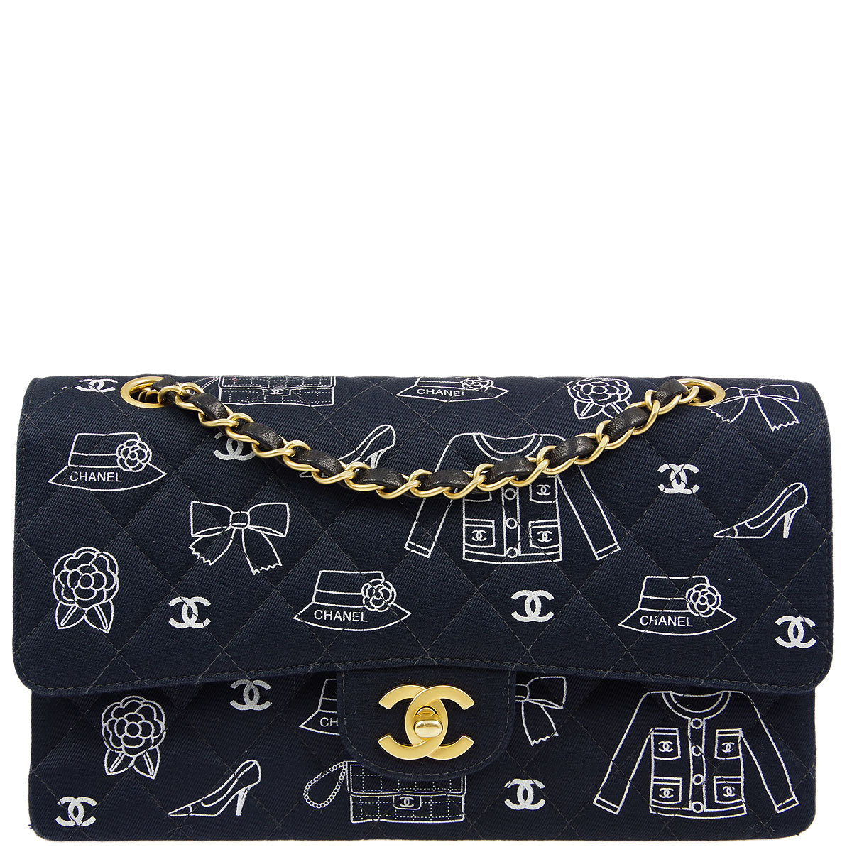 Chanel * Fall 2002 Black Canvas Icon Medium Classic Double Flap Bag