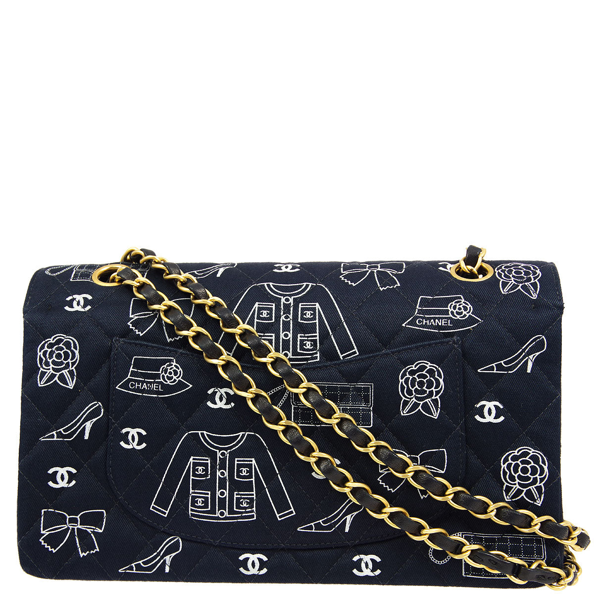 Chanel * Fall 2002 Black Canvas Icon Medium Classic Double Flap Bag