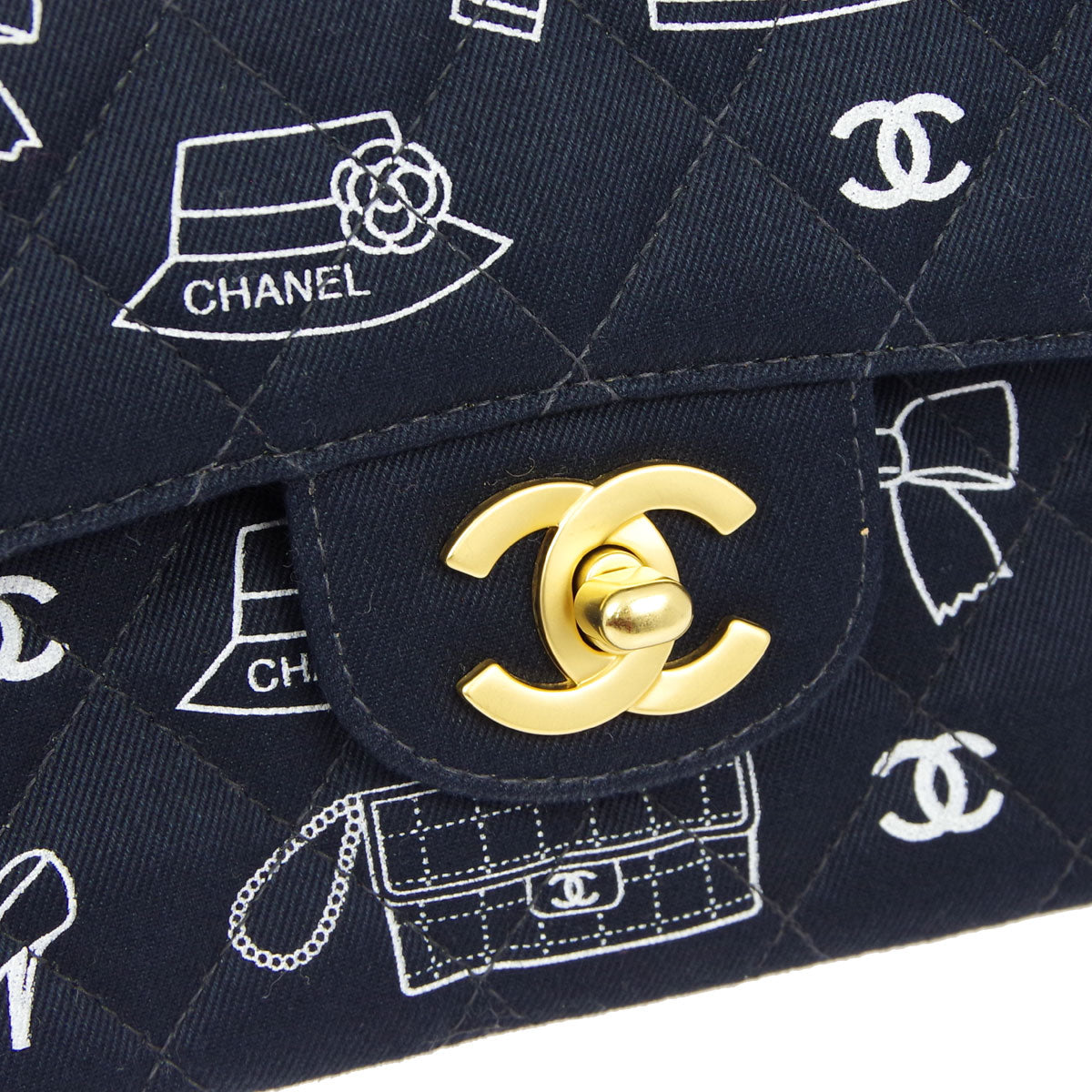 Chanel * Fall 2002 Black Canvas Icon Medium Classic Double Flap Bag