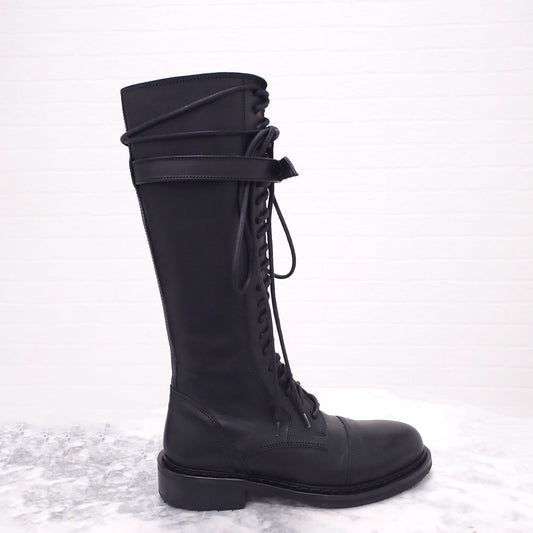 ANN DEMEULEMEESTER BLACK SANTIAGO LACE UP BOOTS - SIZE 36 ($2800)