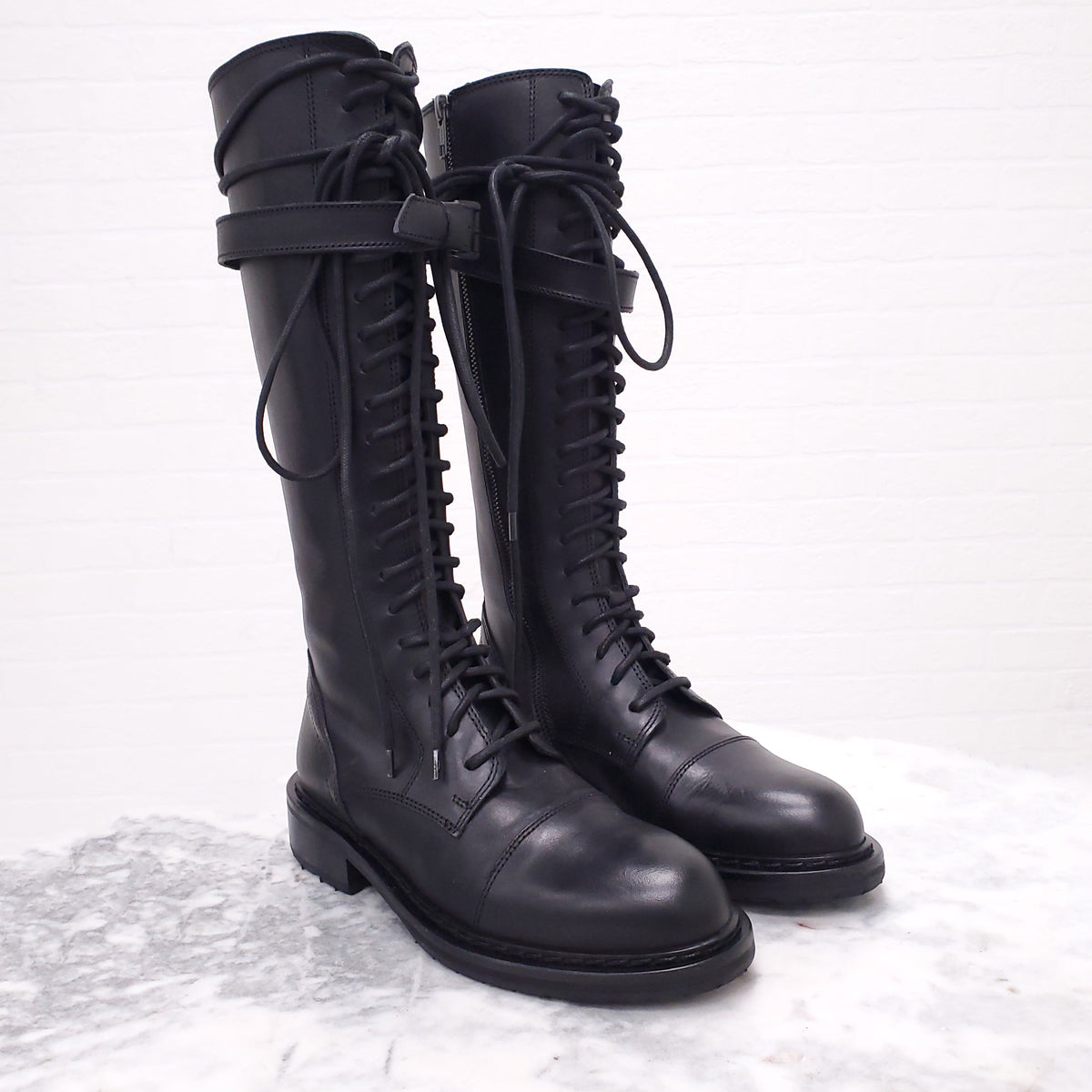 ANN DEMEULEMEESTER BLACK SANTIAGO LACE UP BOOTS - SIZE 36 ($2800)