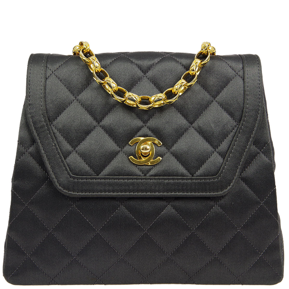 Chanel * 1989-1991 Gray Satin Border Flap Bag & Pouch Set