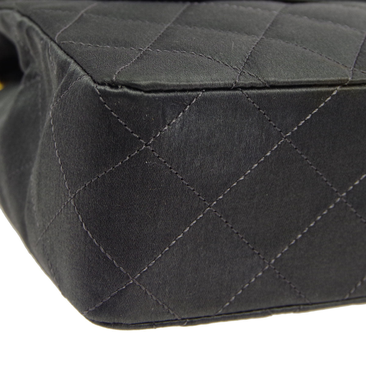 Chanel * 1989-1991 Gray Satin Border Flap Bag & Pouch Set