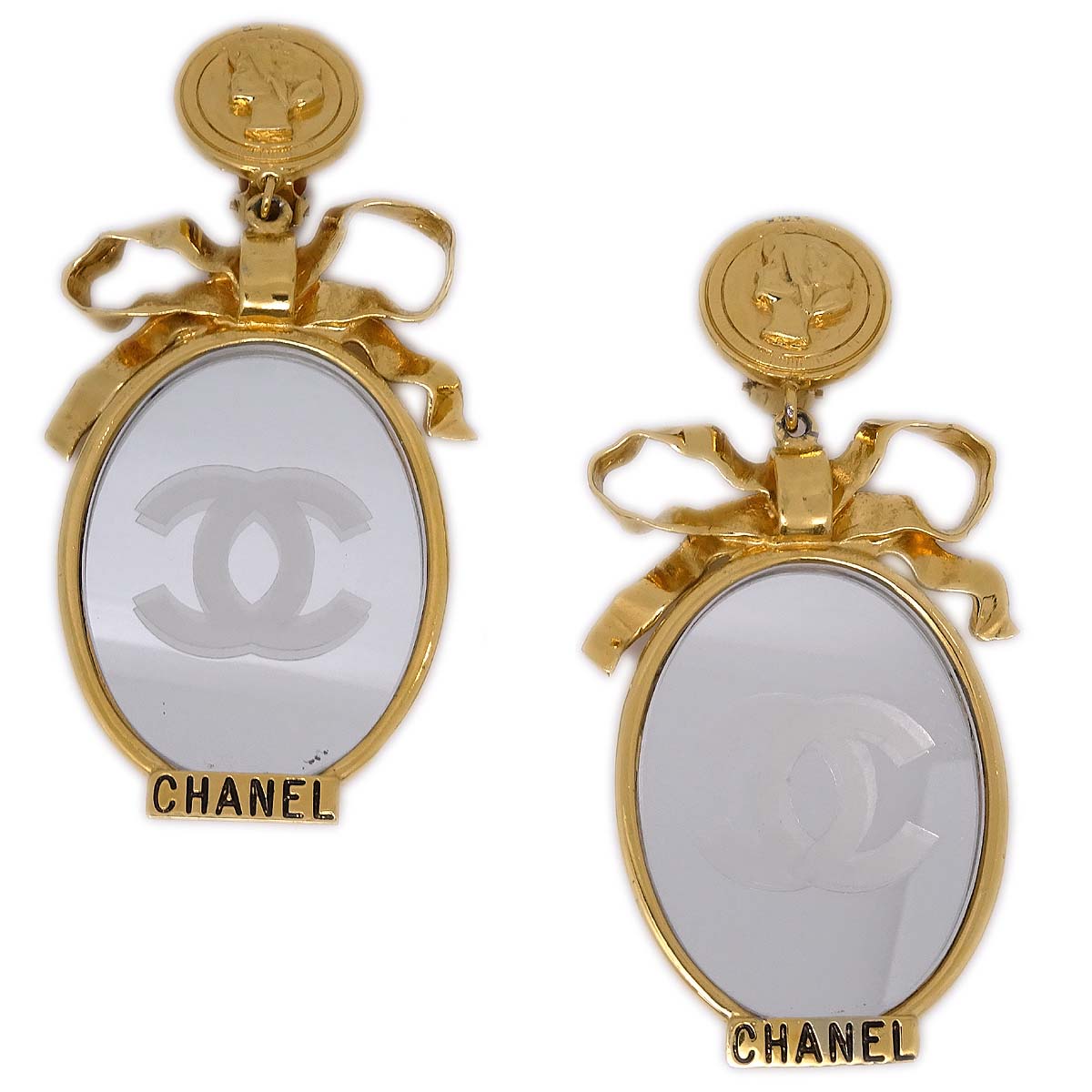 Chanel Mirror Earrings Clip-On Gold
