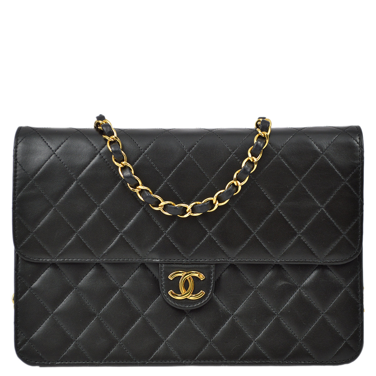 Chanel 1997-1999 Black Lambskin Single Flap Shoulder Bag