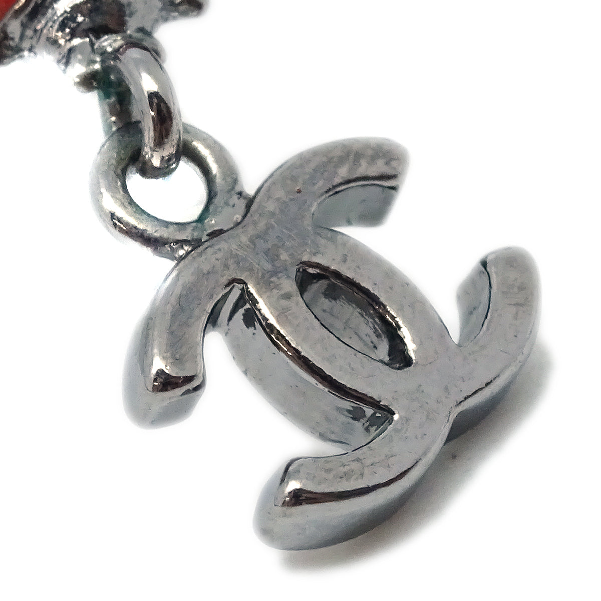 Chanel Ladybug Dangle Piercing Earrings Silver 06P