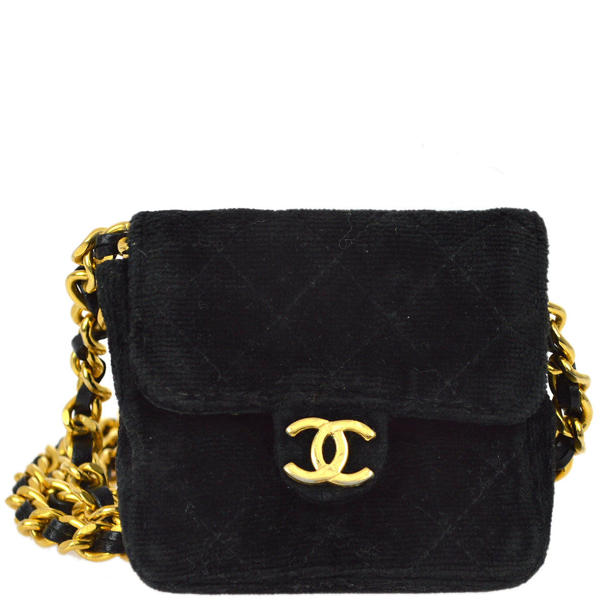Chanel Black Velvet Classic Flap Micro Chain Pochette Pouch