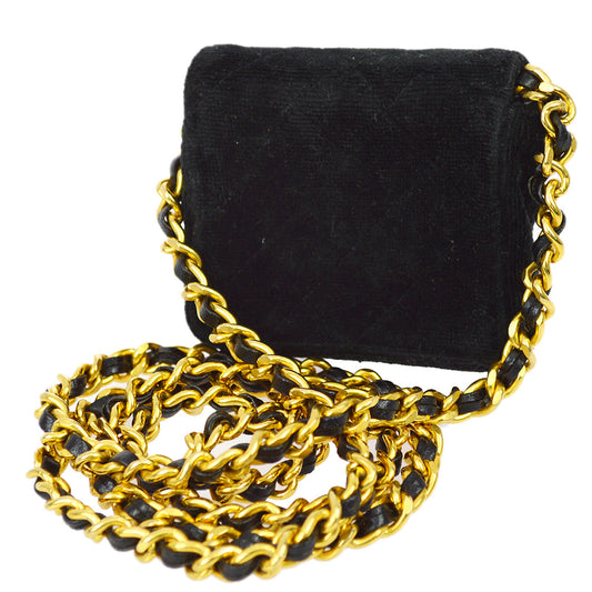 Chanel Black Velvet Classic Flap Micro Chain Pochette Pouch