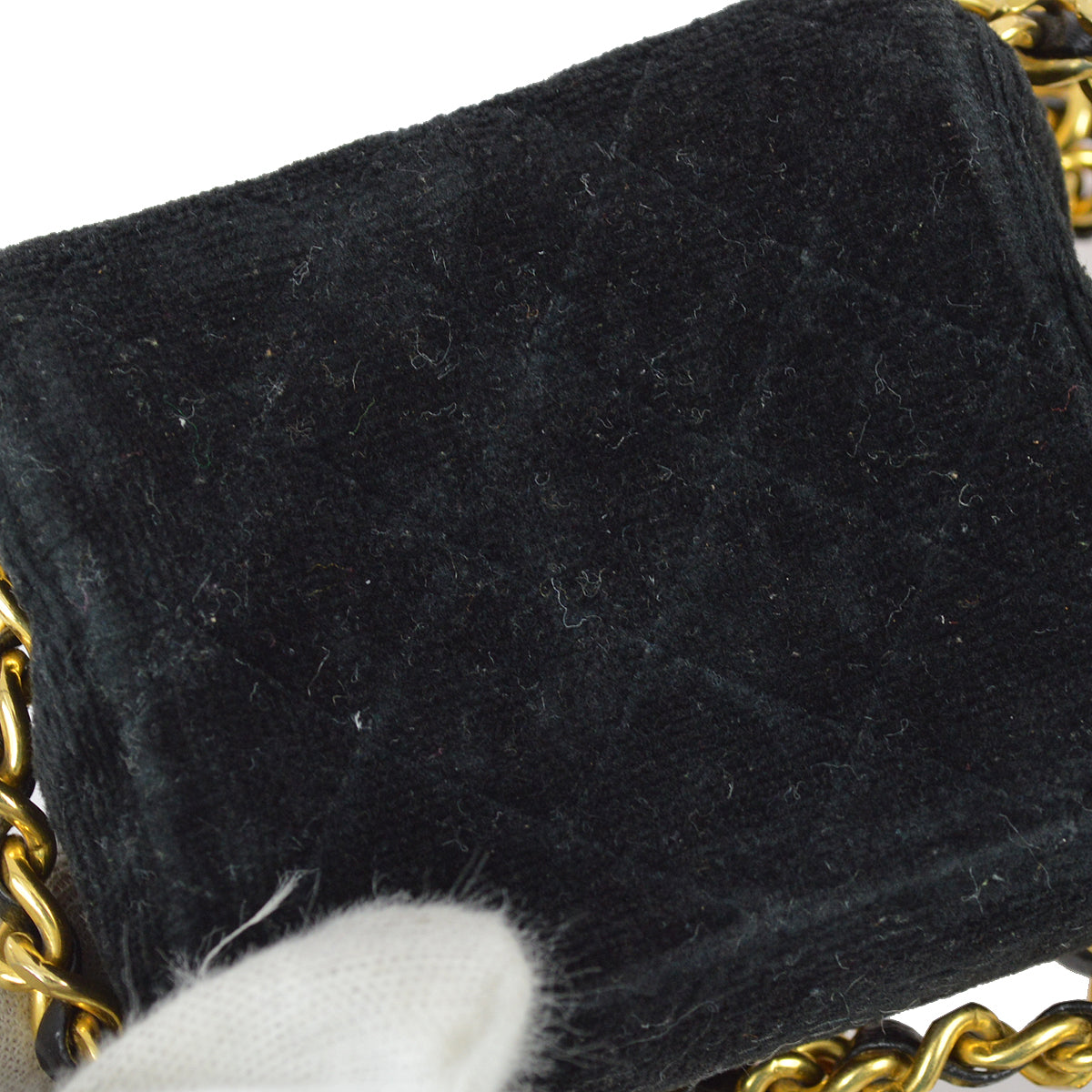 Chanel Black Velvet Classic Flap Micro Chain Pochette Pouch