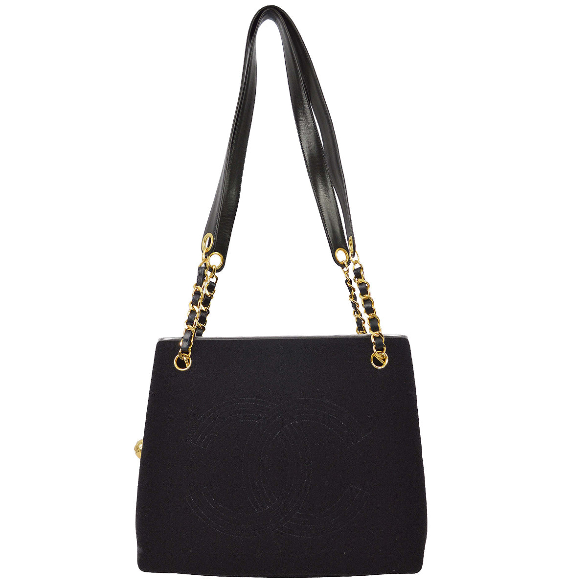 Chanel 1991-1994 Black Velvet Shoulder Tote Bag