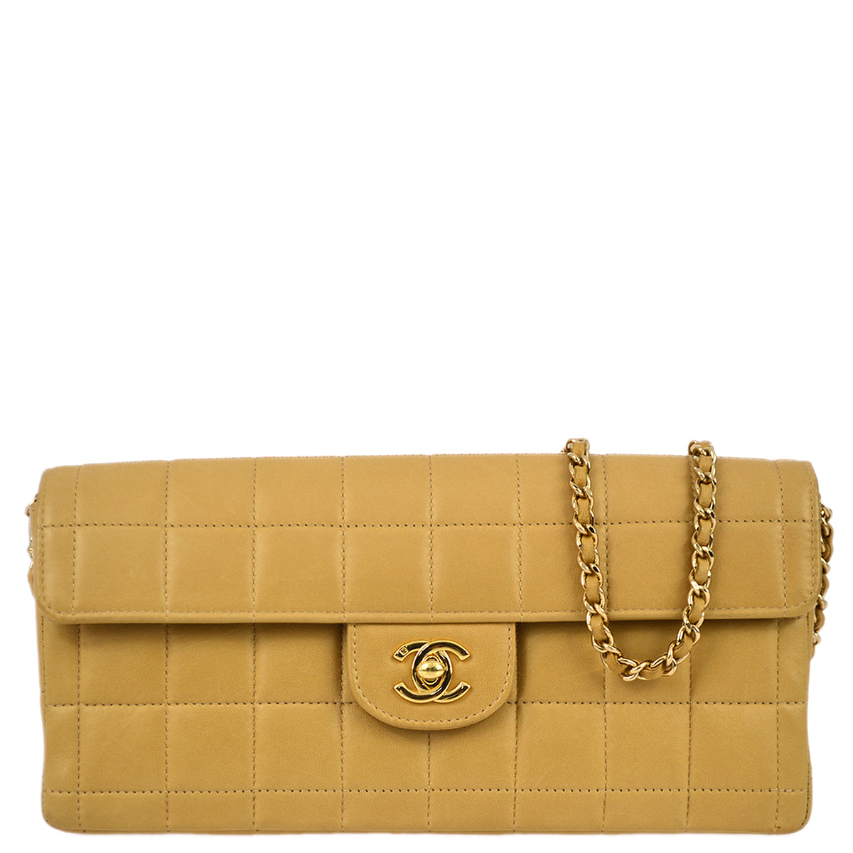 Chanel 2004-2005 Beige Lambskin East West Choco Bar Chain Shoulder Bag