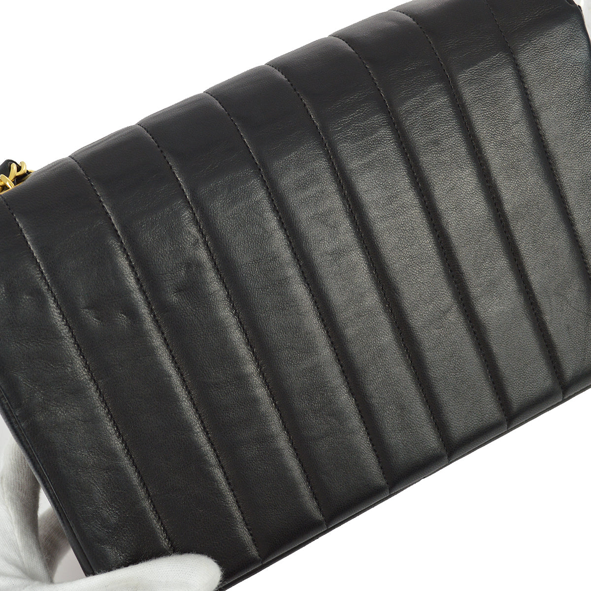 Chanel 1994-1996 Black Lambskin Medium Vertical Stitch Border Flap Bag