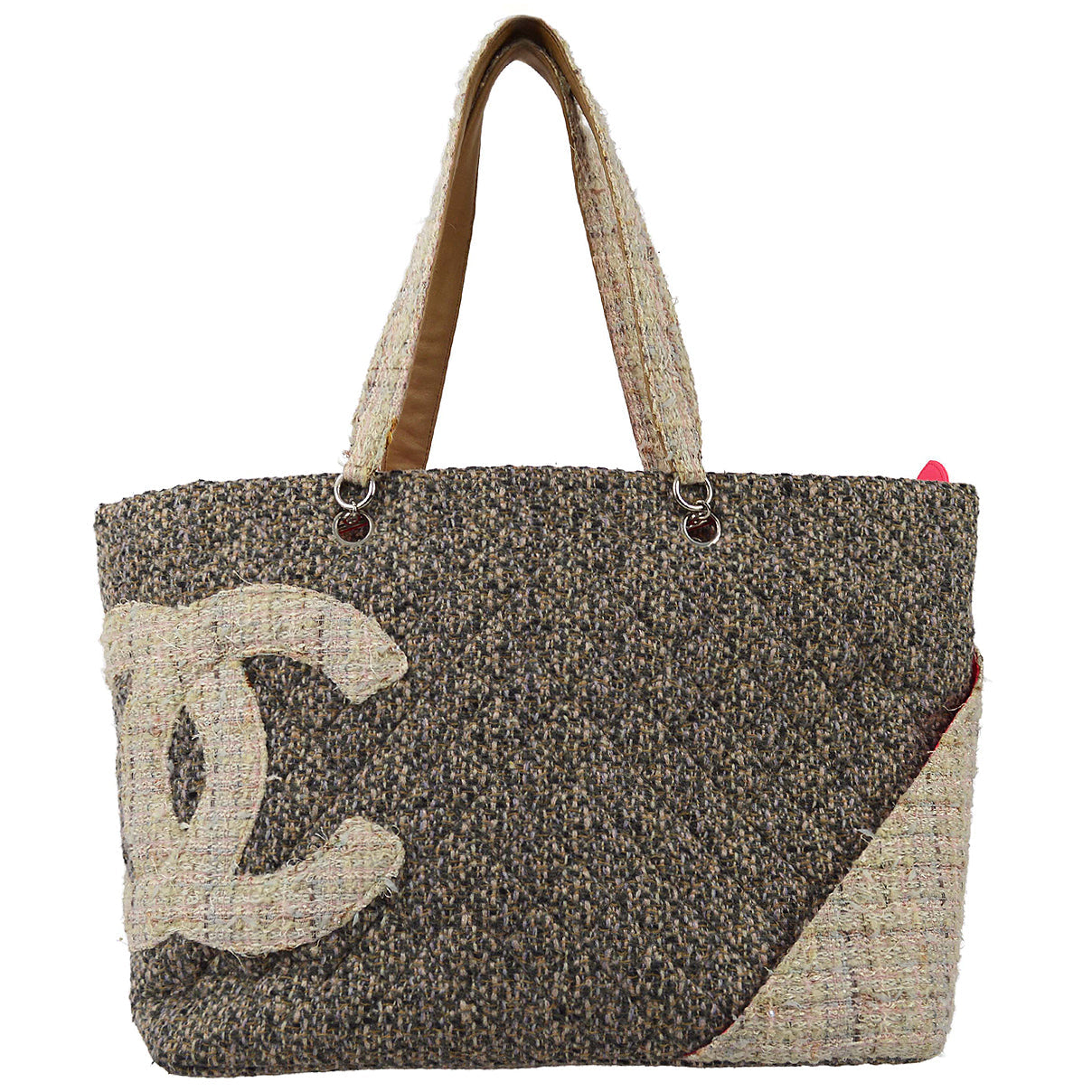 Chanel 2004-2005 Pink Tweed Cambon Ligne Tote Handbag