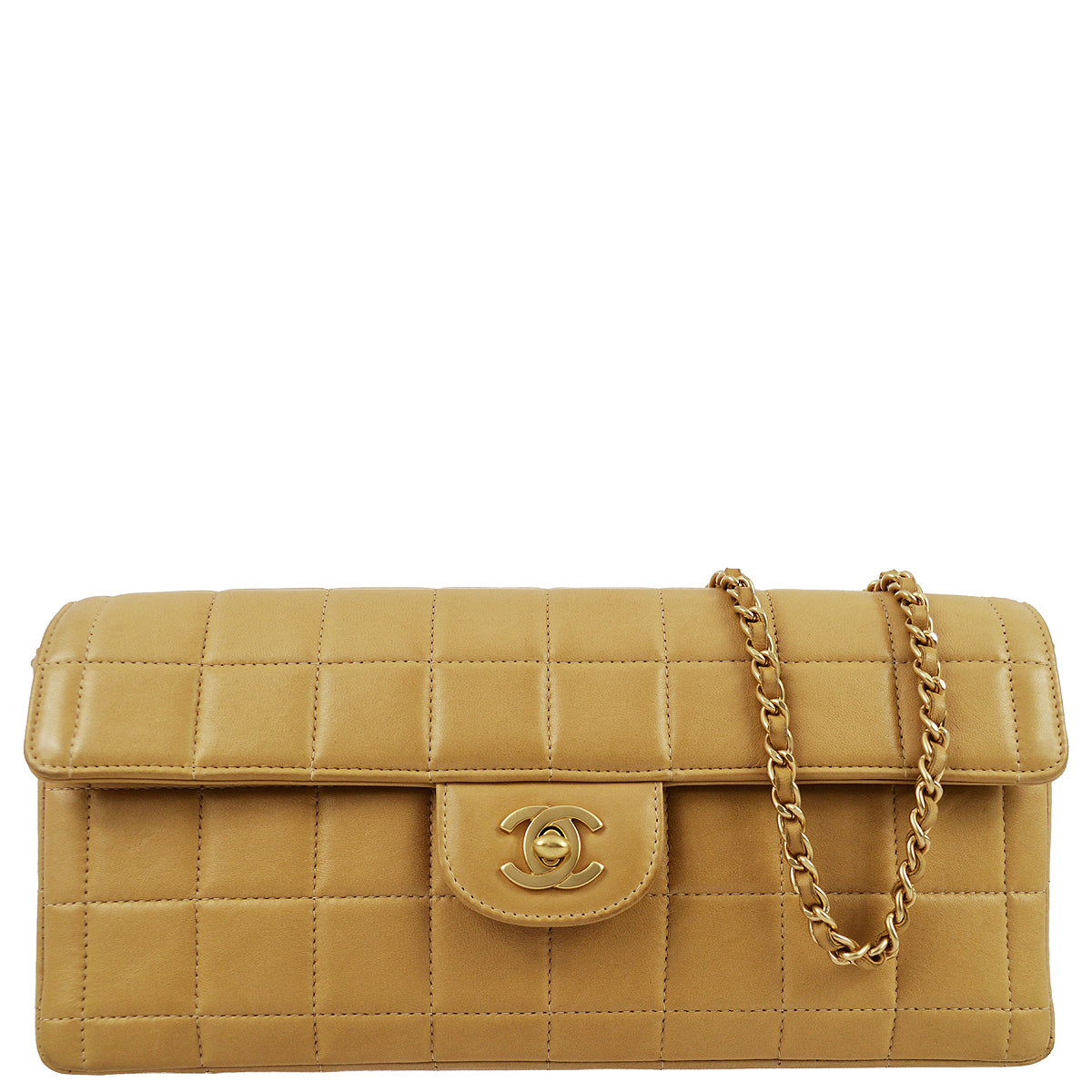 Chanel 2001-2003 Beige Lambskin East West Choco Bar Chain Shoulder Bag