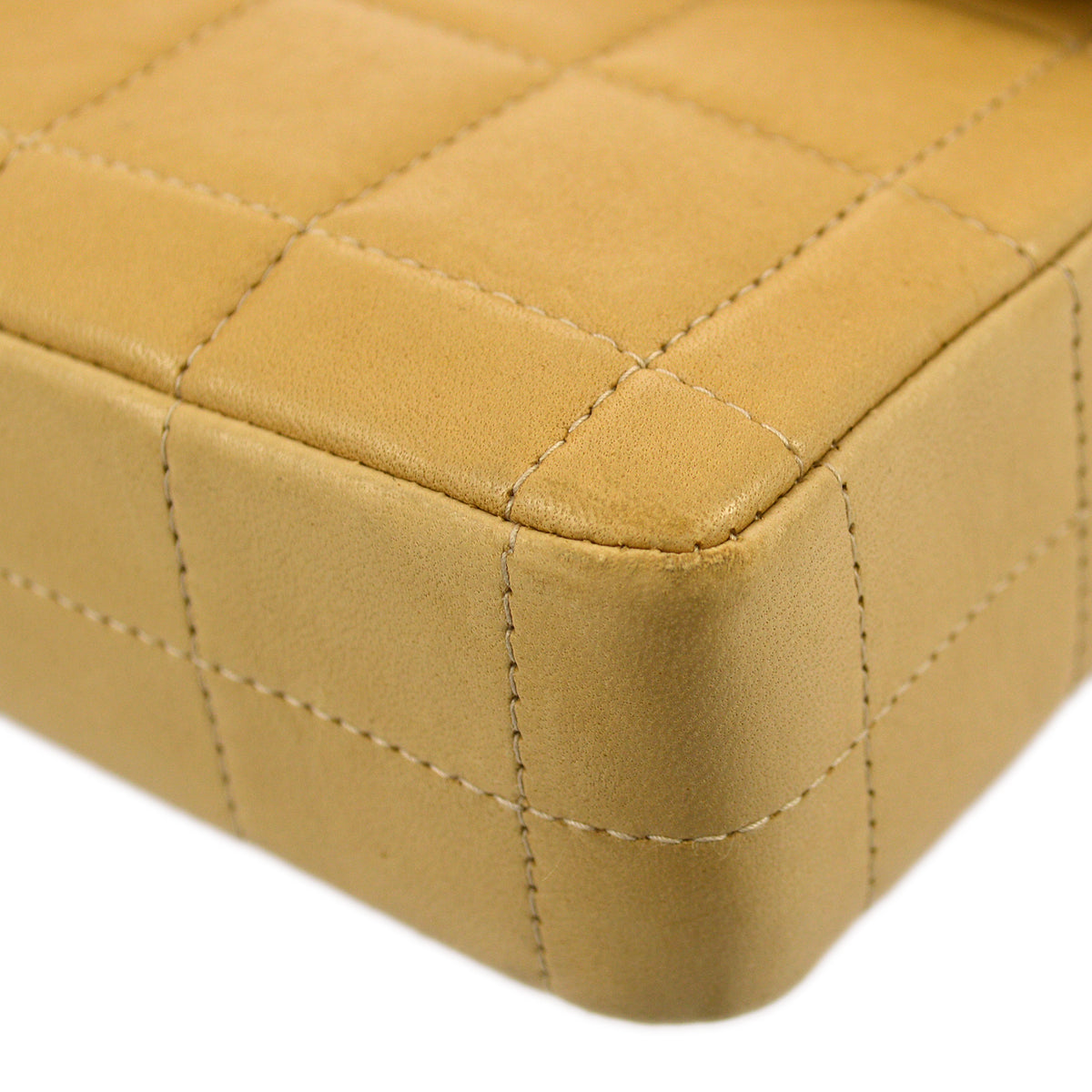 Chanel 2001-2003 Beige Lambskin East West Choco Bar Chain Shoulder Bag