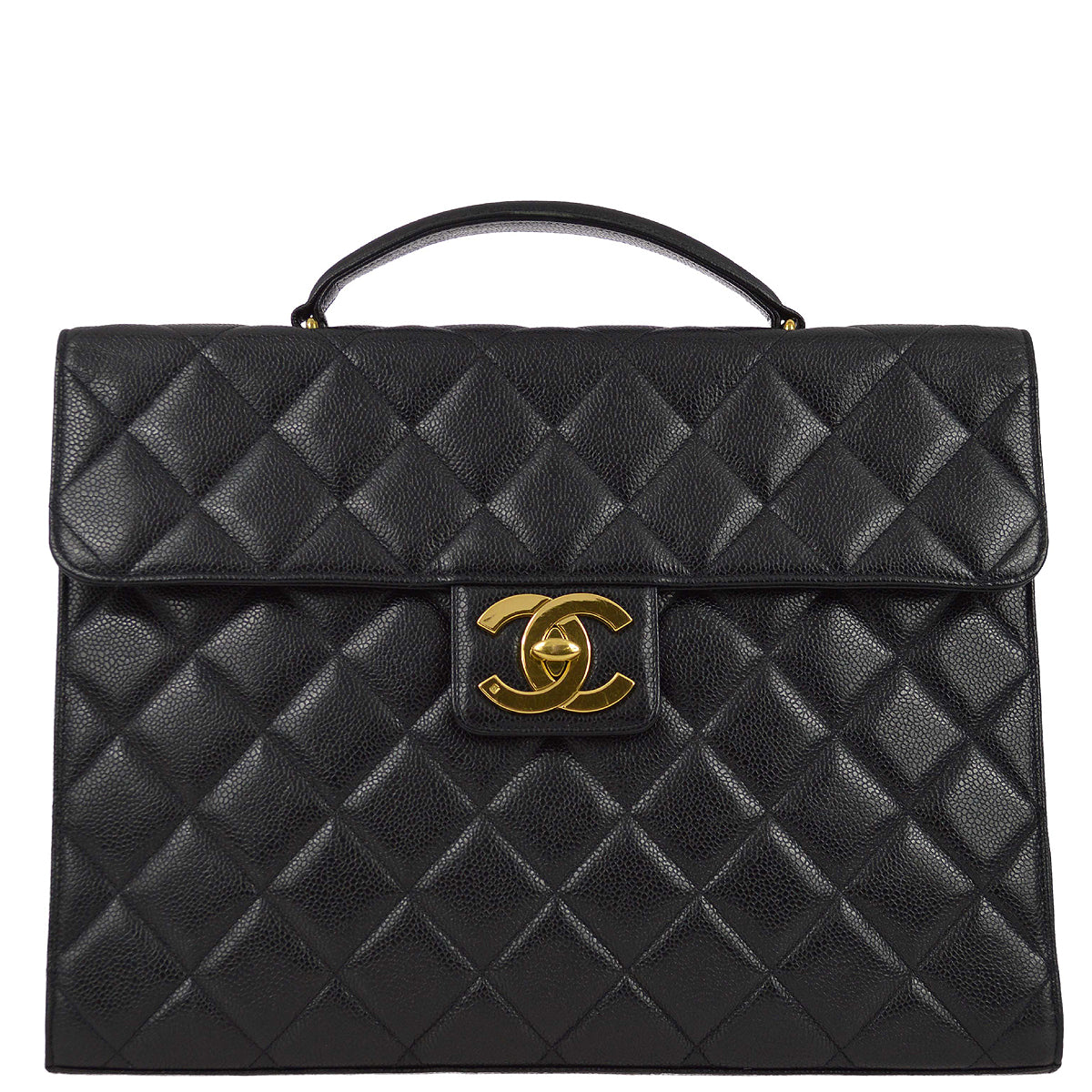 Chanel 1994-1996 Black Caviar Briefcase Business Handbag