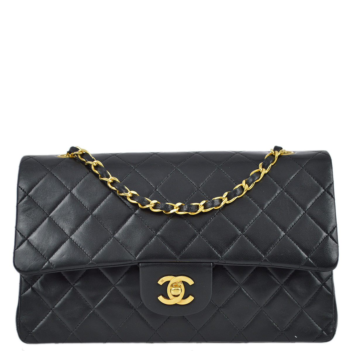 Chanel 1989-1991 Black Lambskin Medium Classic Double Flap Bag
