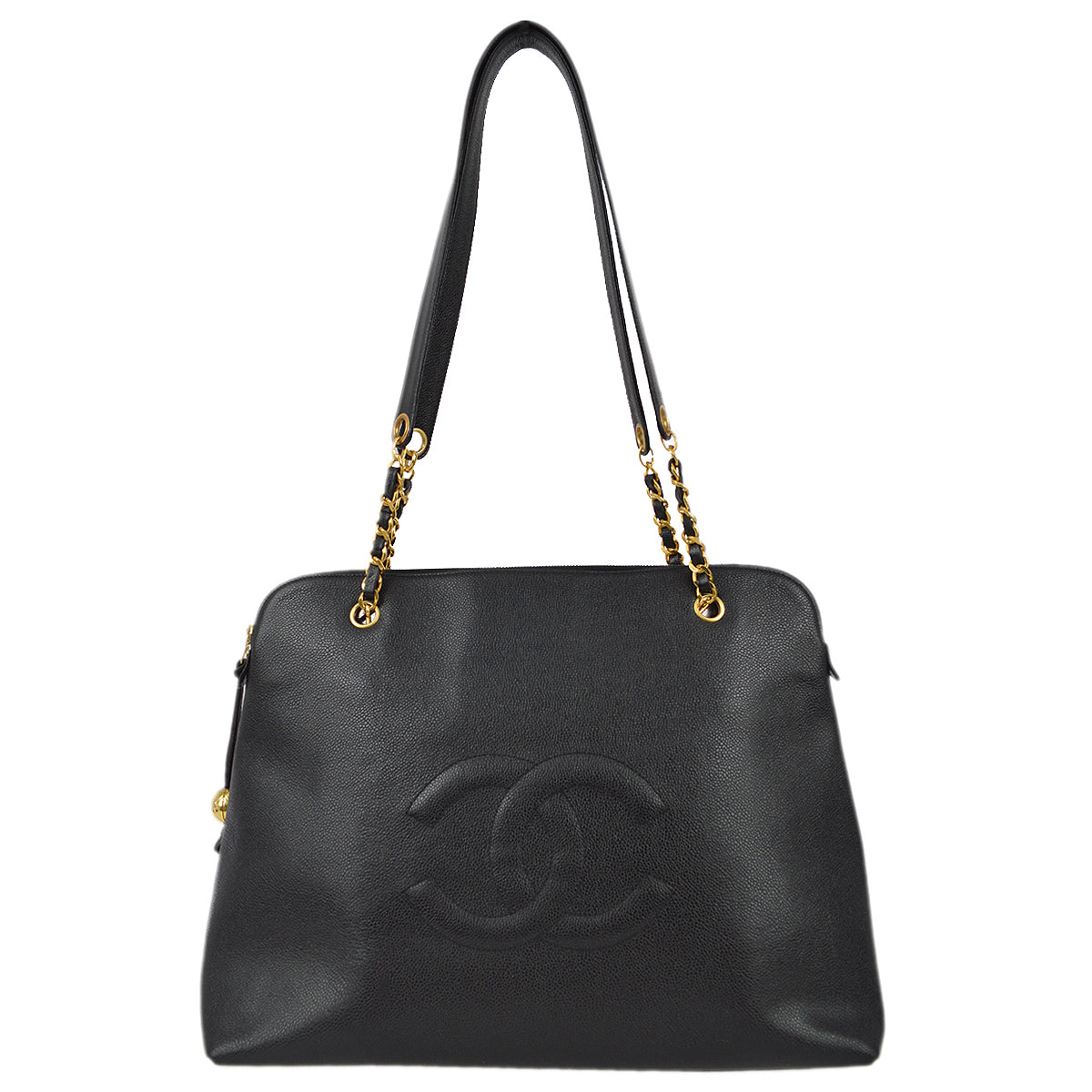 Chanel 1994-1996 Black Caviar Chain Shoulder Tote Bag