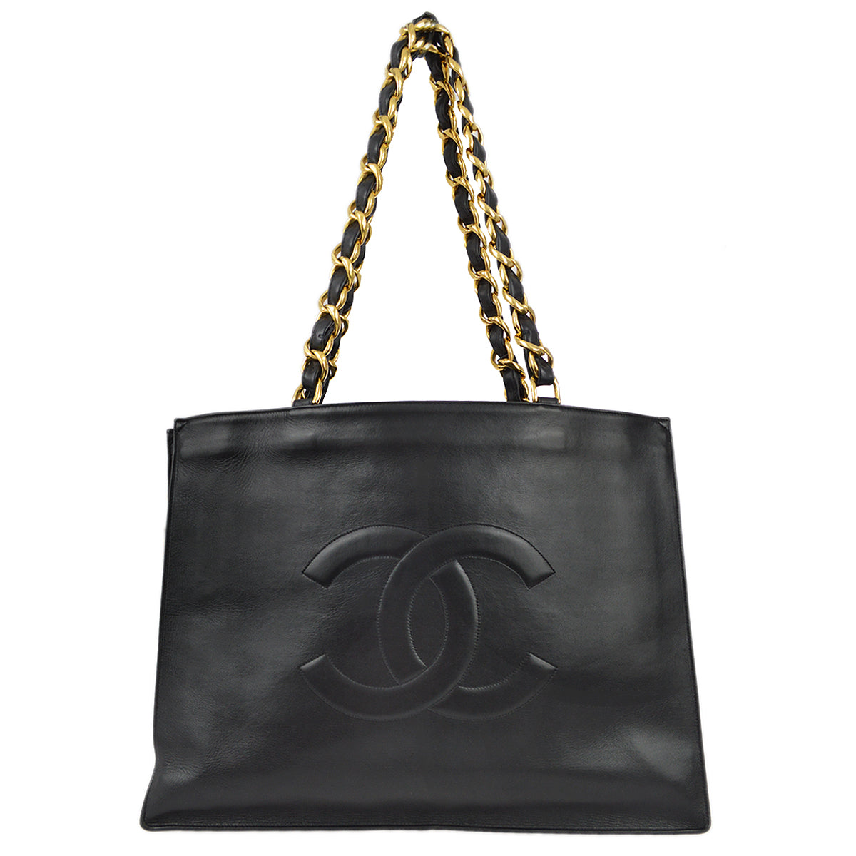 Chanel 1994-1996 Black Lambskin Chain Tote Shoulder Bag