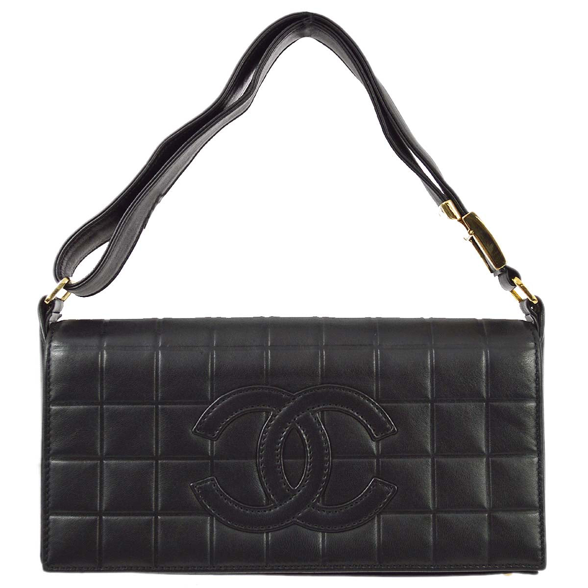 Chanel 2000-2001 Black Lambskin Choco Bar Shoulder Bag